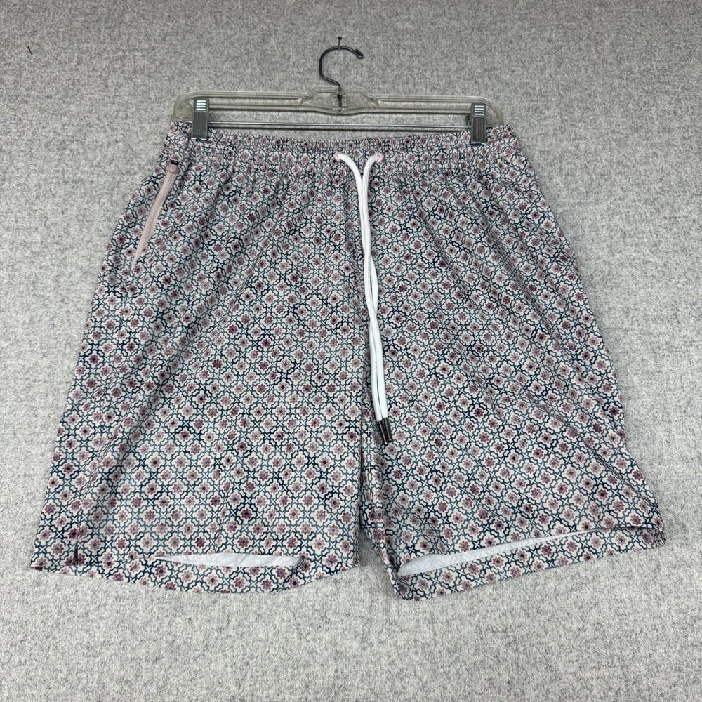 Goodfellow & Co Swim Trunks Size S Blue Pink Geometric Floral Drawstring Pockets